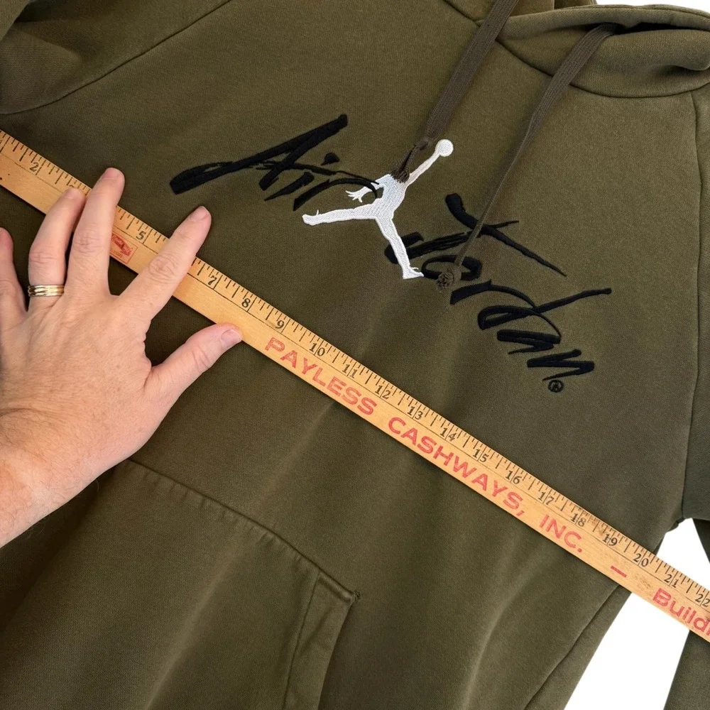 Jordan Jumpman Air Hoodie Men Medium Olive‎ Green Script Logo AV6005-395 READ